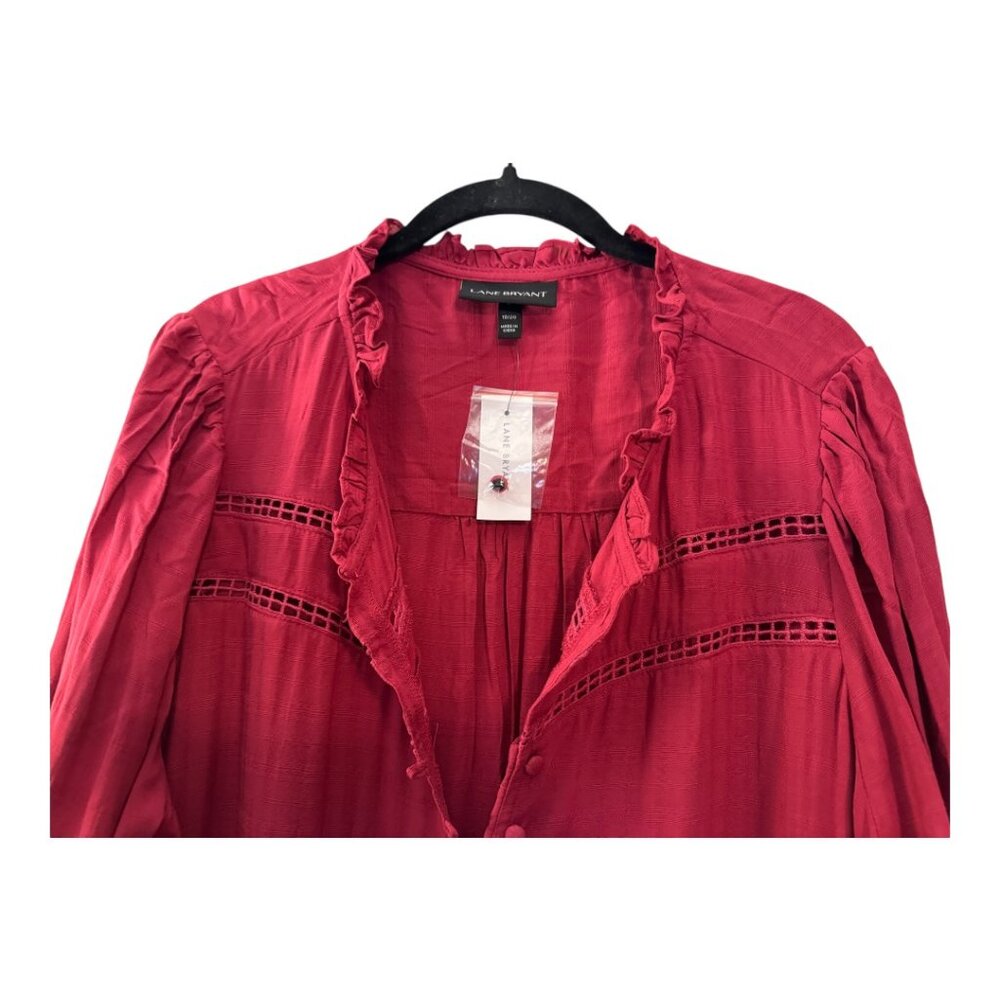 Lane Bryant Womens Blouse Dark Pink Long Sleeve 3/4 button up Size 18/20 - Picture 3 of 5